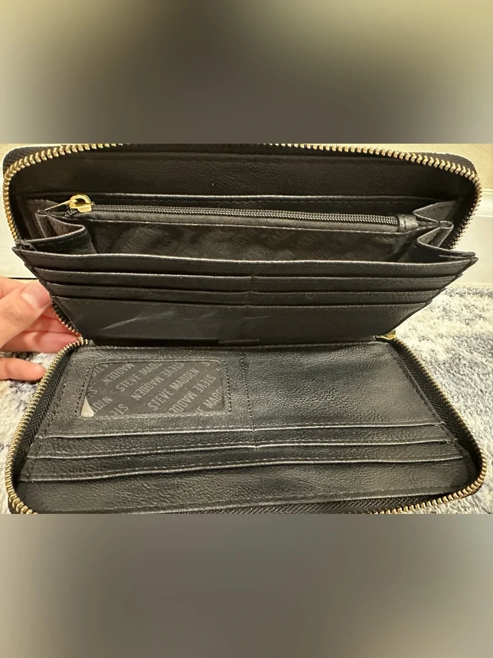 Steve Madden Black & White Floral Zip-Around Wallet/Wristlet with Gold Accent